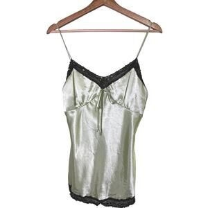Studio Y Y2K Fairycore Satin Cami Top Green Beaded Lace Size L